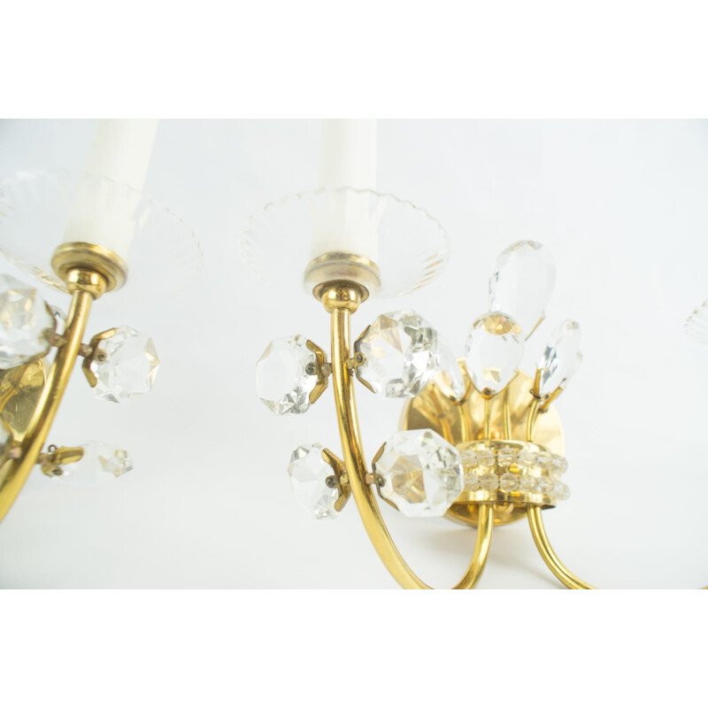 Set of 2 Golden Crystal Sconces - 1960s