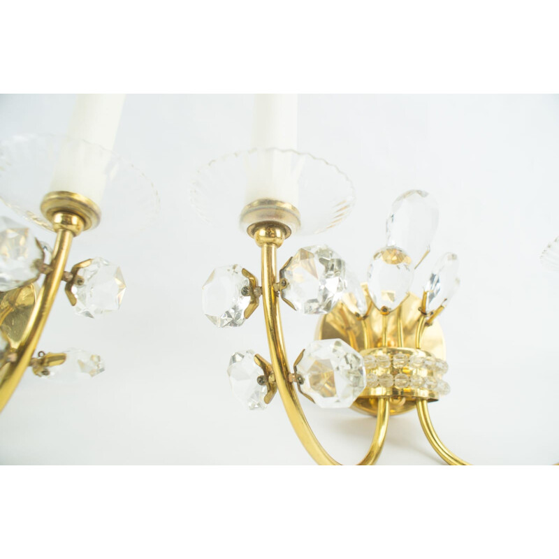 Suite van 2 Gouden Kristallen Wandlampen - 1960