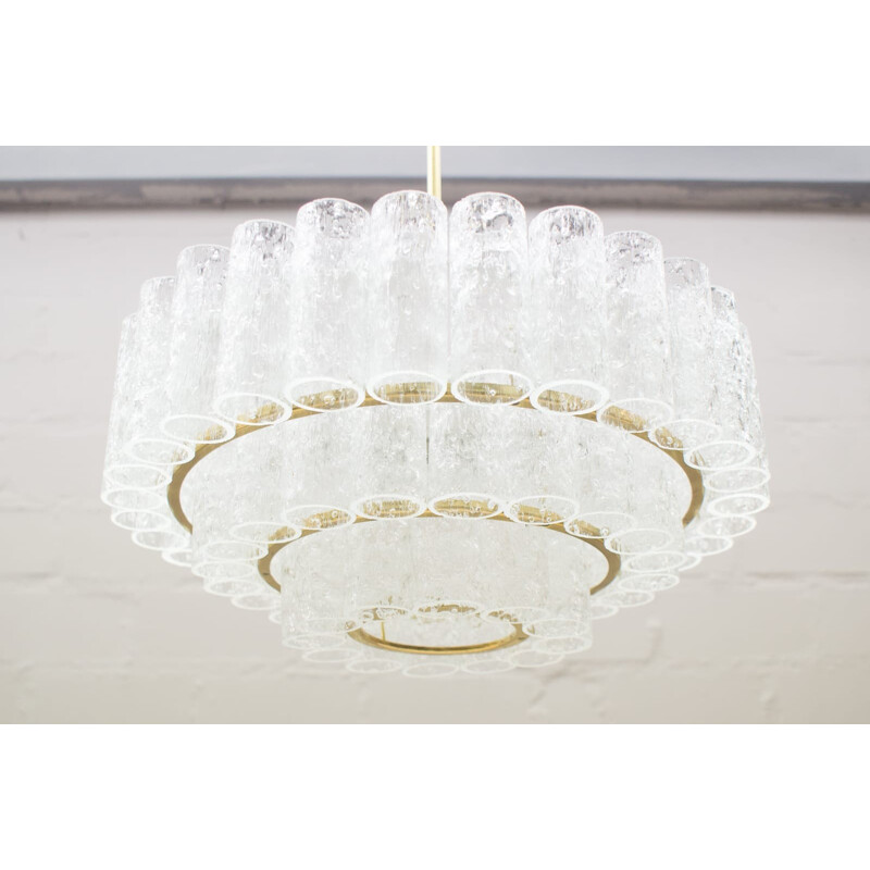 Large 3-Tier Chandelier with Ice Glass Elements from Doria - 1960s
