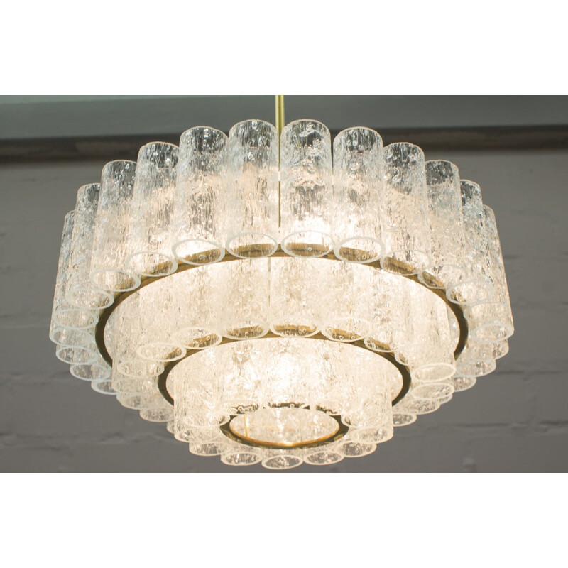 Large 3-Tier Chandelier with Ice Glass Elements from Doria - 1960s