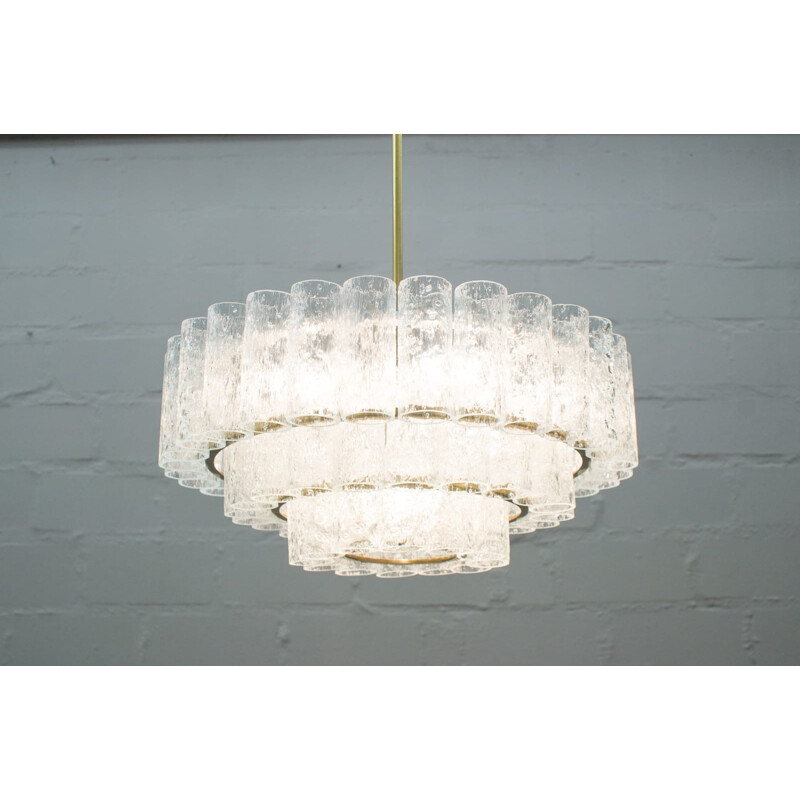 Large 3-Tier Chandelier with Ice Glass Elements from Doria - 1960s