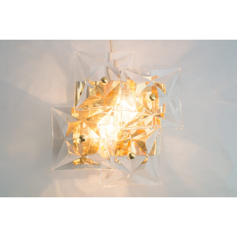 Glass Wall Lamp with Faceted Crystal from Kinkeldey - 1960s