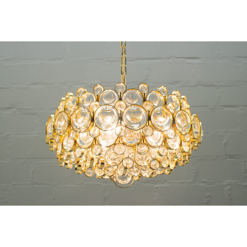 Large Gilded Vintage Chandelier from Palwa - 1960s