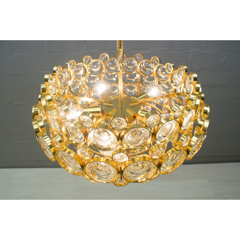 Large Gilded Vintage Chandelier from Palwa - 1960s