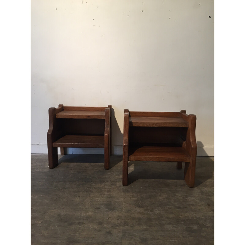 Pair of solid oak bedside tables - 1950s