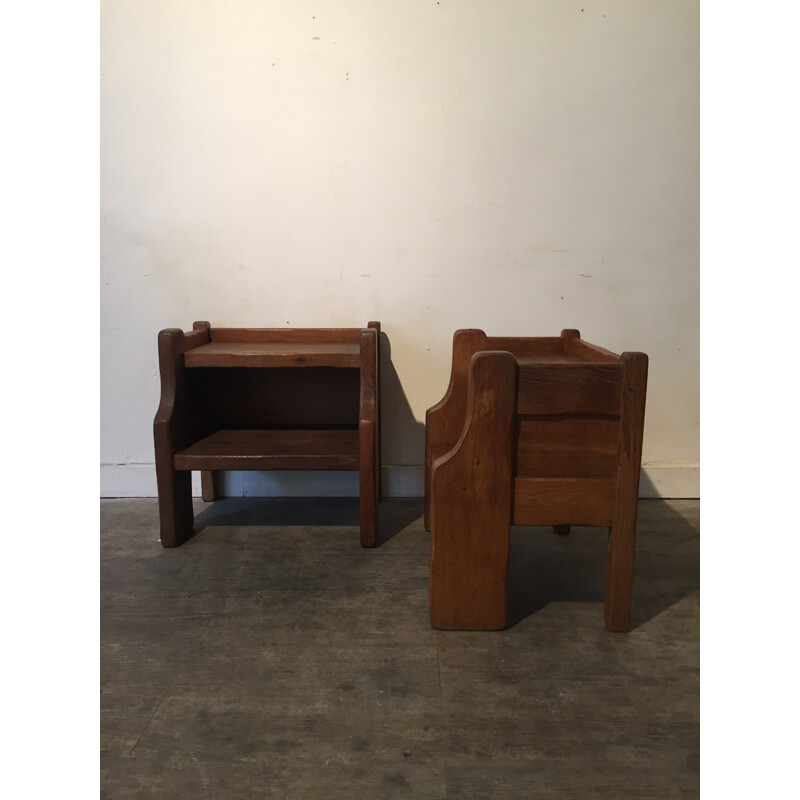 Pair of solid oak bedside tables - 1950s