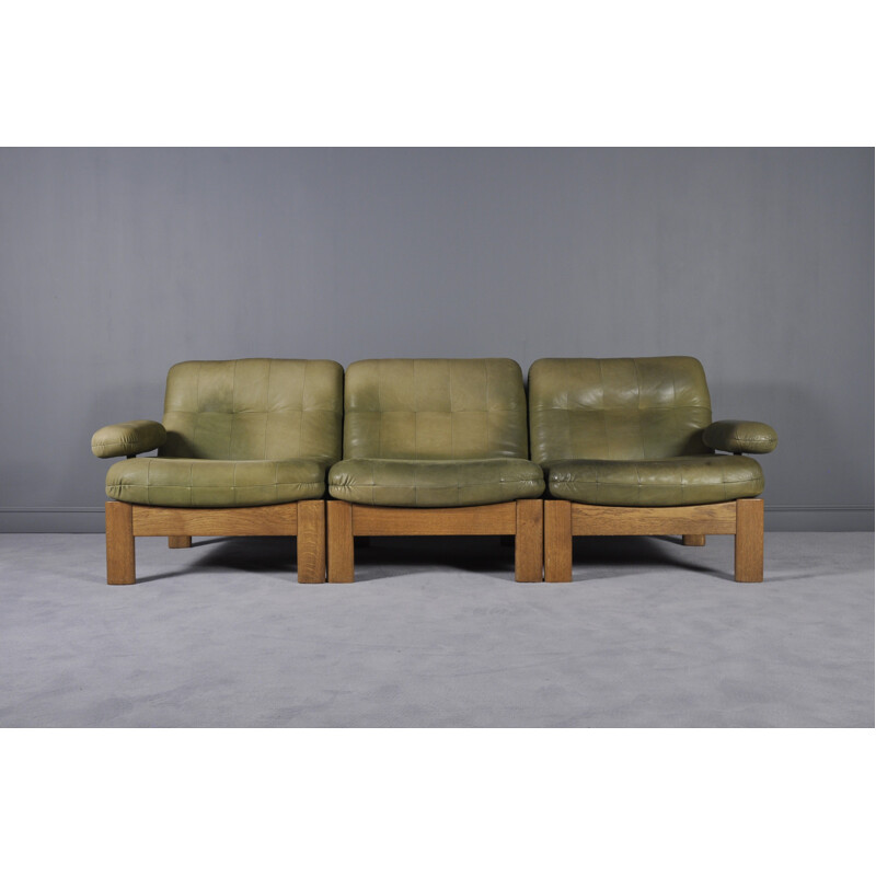 Sectional Green Leather Sofa for Leolux - 1970s