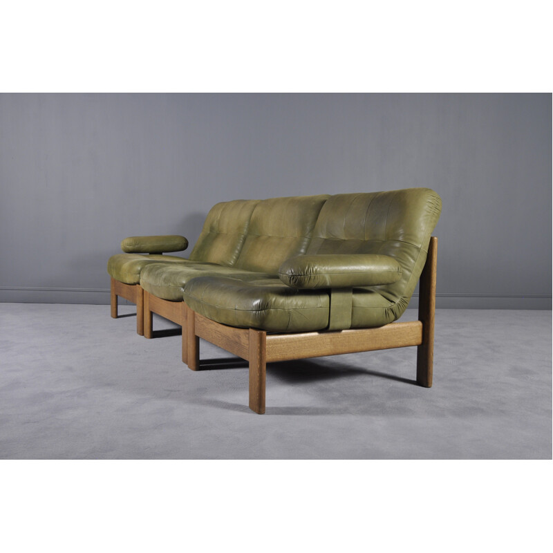 Sectional Green Leather Sofa for Leolux - 1970s