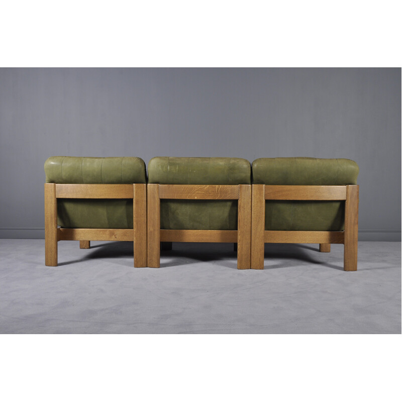 Sectional Green Leather Sofa for Leolux - 1970s
