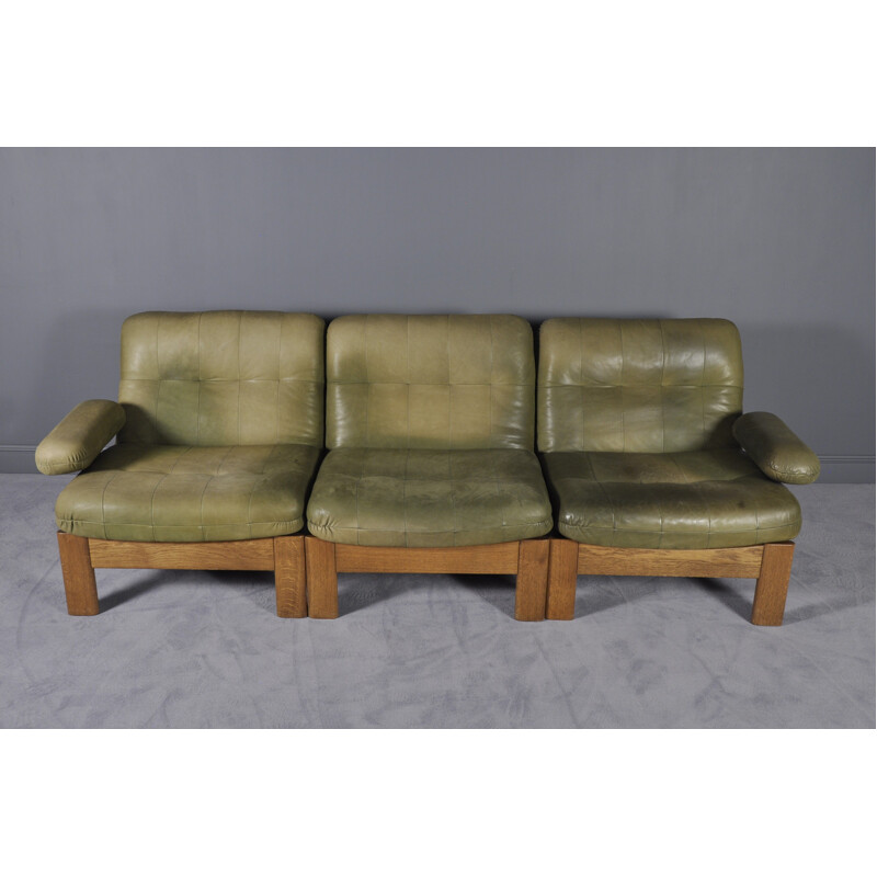 Sectional Green Leather Sofa for Leolux - 1970s