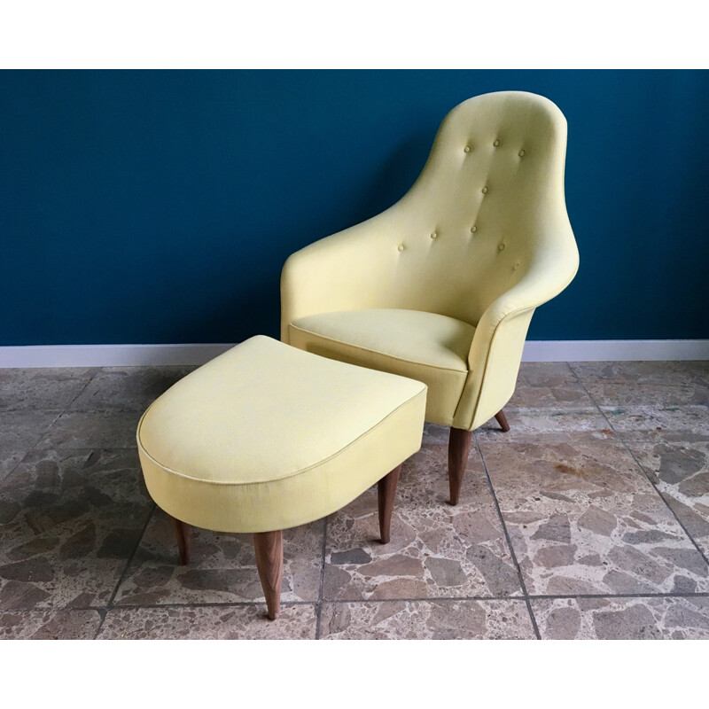 "Stora Adam" Lounge Chair with Ottoman by Kerstin Hörlin-Holmquist - 1950s