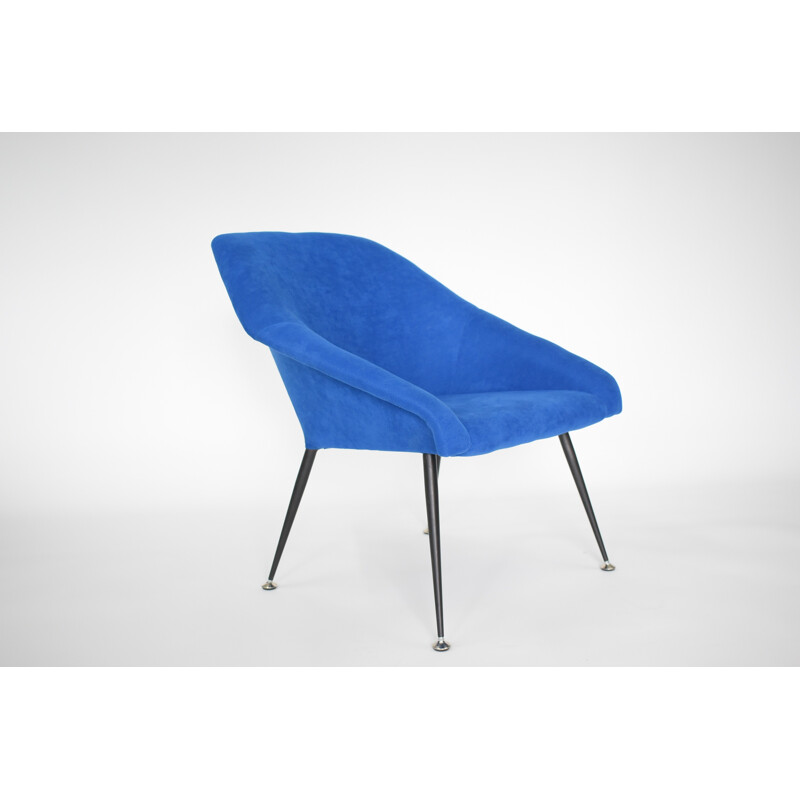 Vintage armchair in iron and blue fabric - 1970s