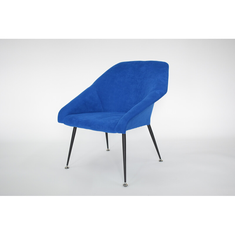 Vintage armchair in iron and blue fabric - 1970s