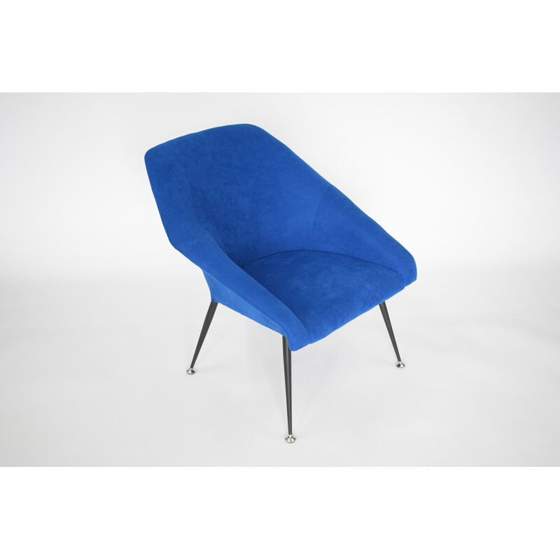 Fauteuil vintage en fer et tissu bleu - 1970