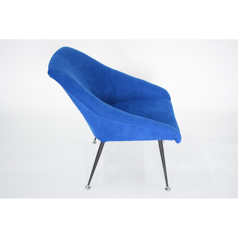 Vintage armchair in iron and blue fabric - 1970s