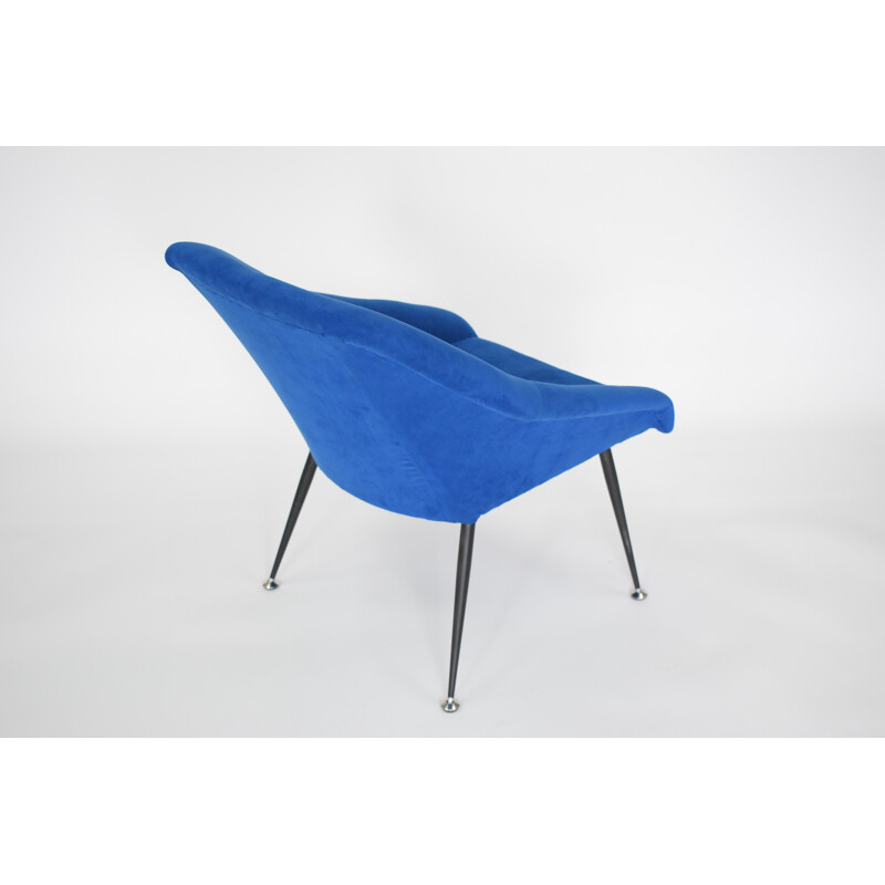 Vintage armchair in iron and blue fabric - 1970s