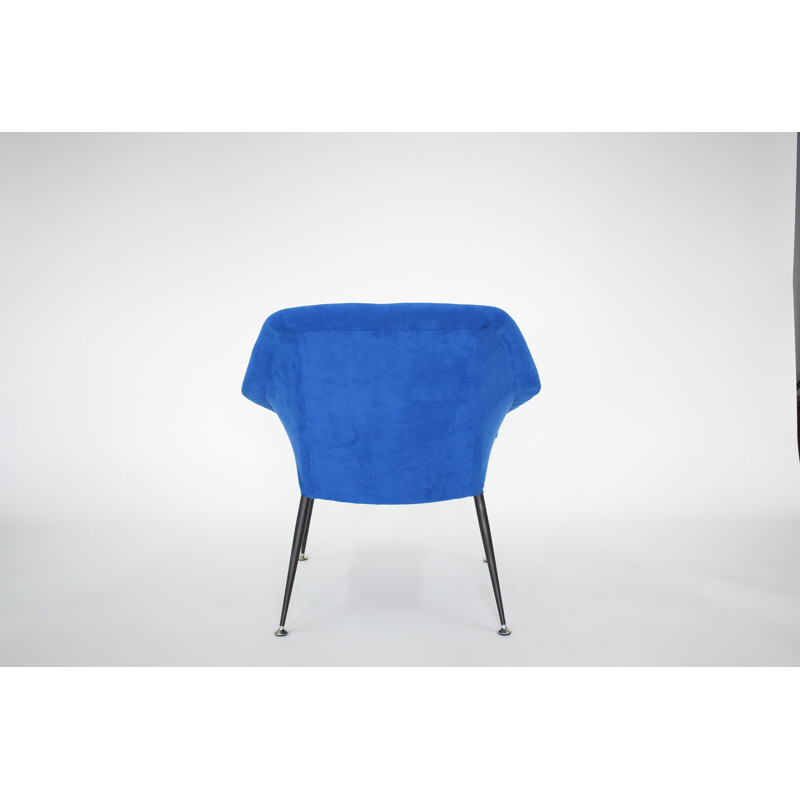 Vintage armchair in iron and blue fabric - 1970s