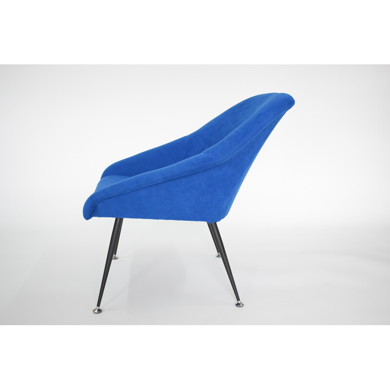 Fauteuil vintage en fer et tissu bleu - 1970