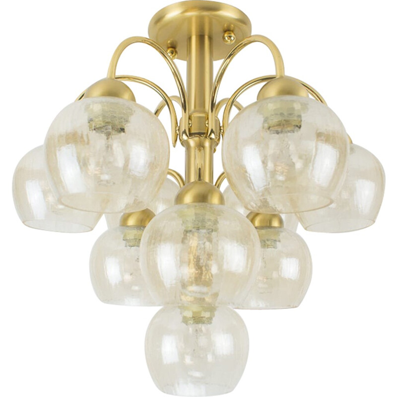 10-Light Pendant in Structured Glass - 1960s