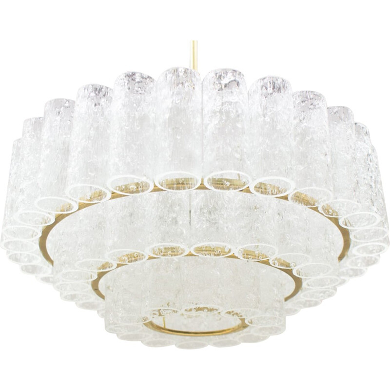 Large 3-Tier Chandelier with Ice Glass Elements from Doria - 1960s