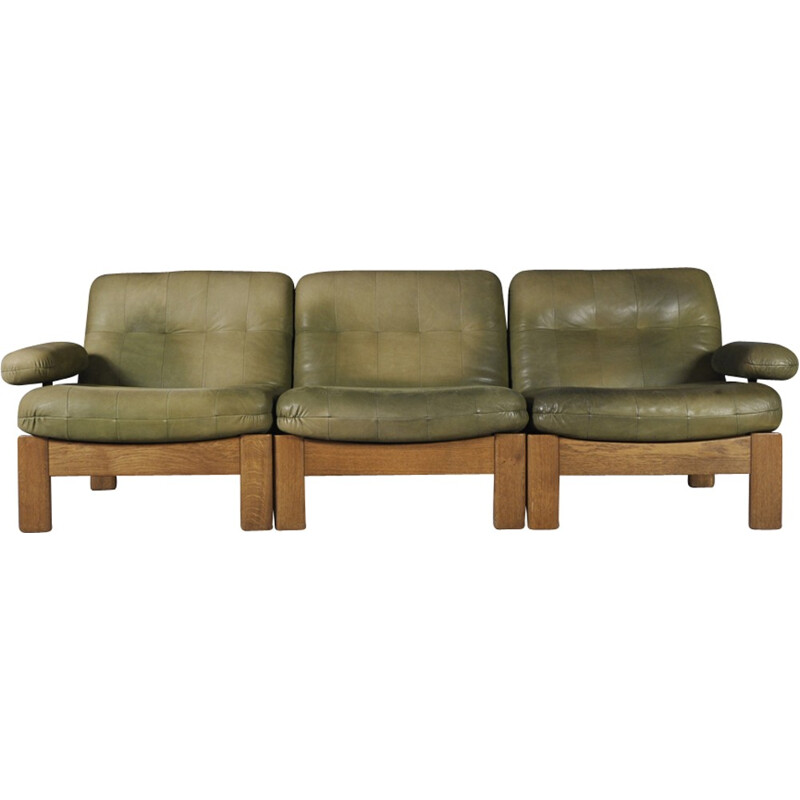 Sectional Green Leather Sofa for Leolux - 1970s