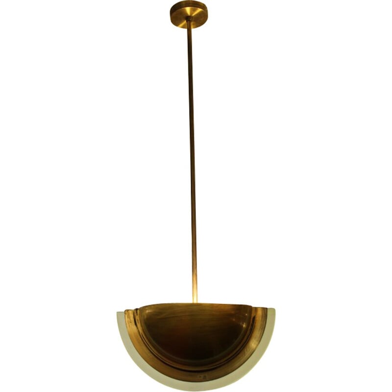 Hanglamp van messing en glas - 1970