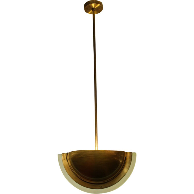 Lámpara de suspensión de latón y cristal - 1970