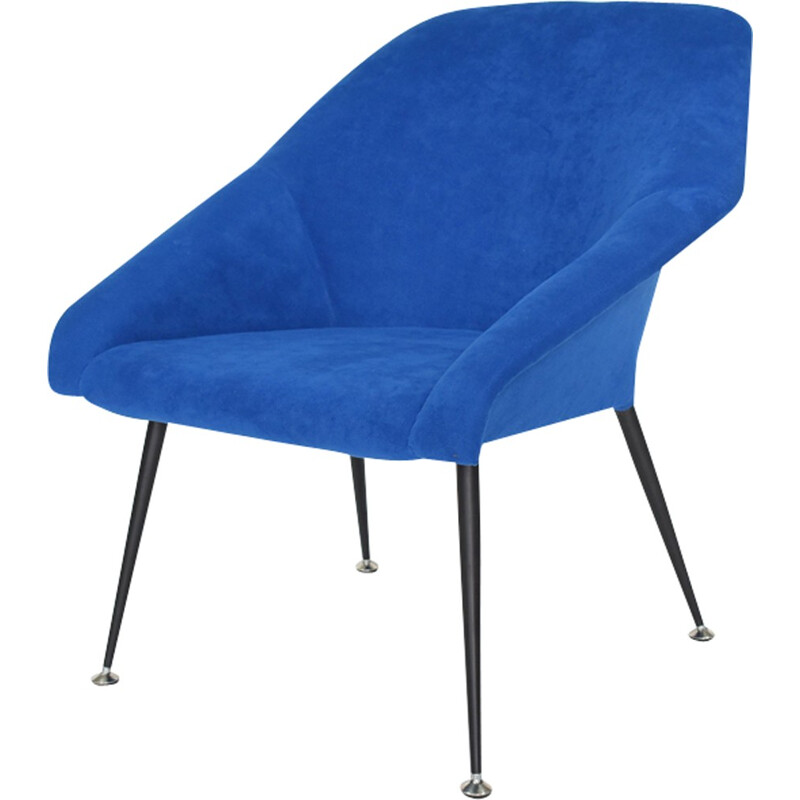 Fauteuil vintage en fer et tissu bleu - 1970