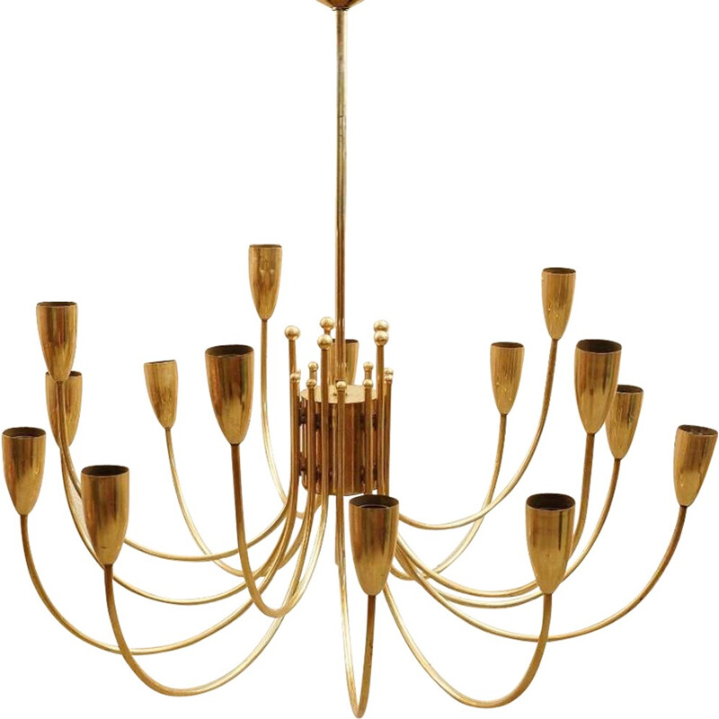 Pair of brass chandeliers, Italy - 1960s