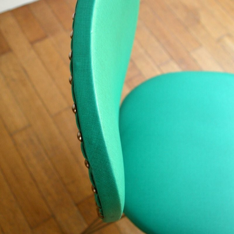 Set of 6 vintage chairs in metal and green leatherette - 1950s