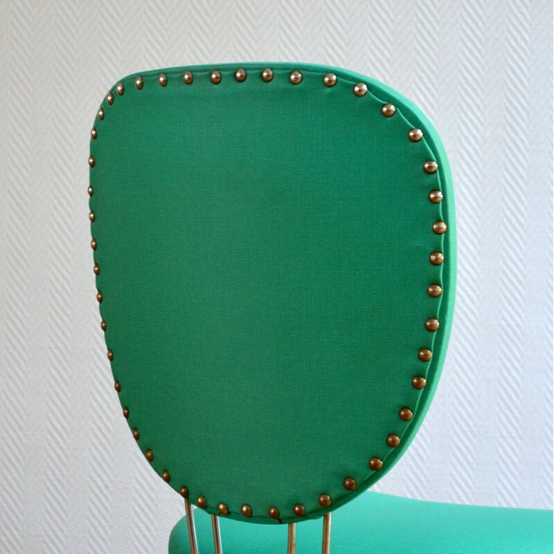 Set of 6 vintage chairs in metal and green leatherette - 1950s