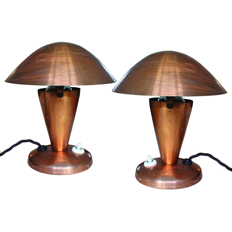 Pair of model 925 copper lamps by Josef Hurka - 1950s