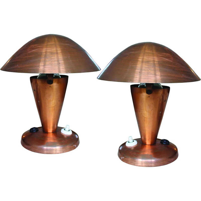 Paire de lampes vintage en cuivre modèle 925 par Josef Hurka - 1950