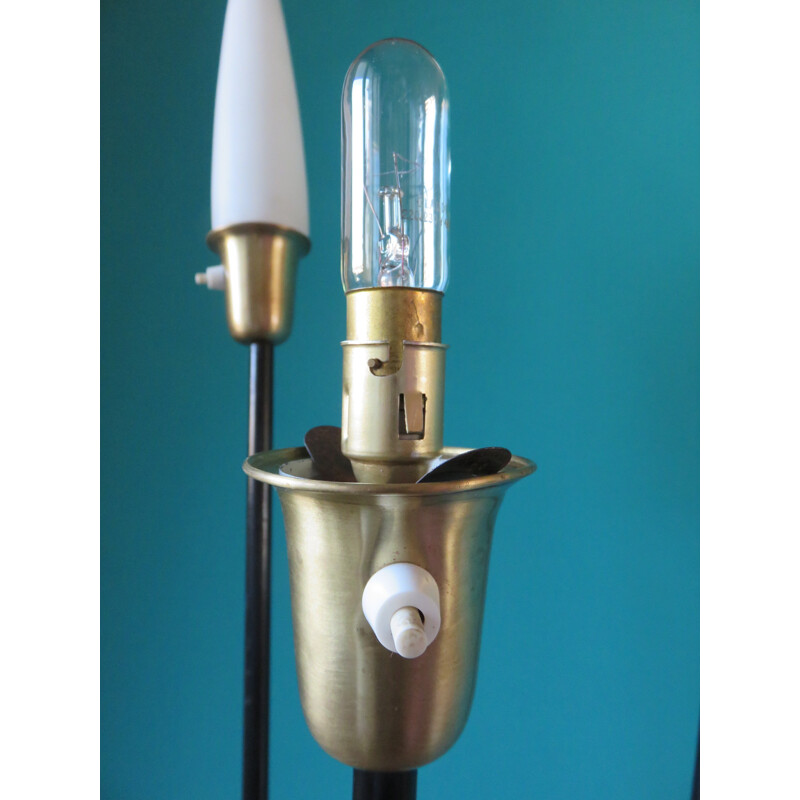 Brass and metal opaline glasses floor lamp, France - 1950s