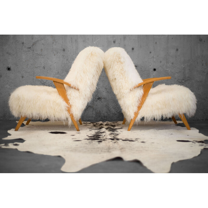 Tibet white lambskin armchairs - 1950s