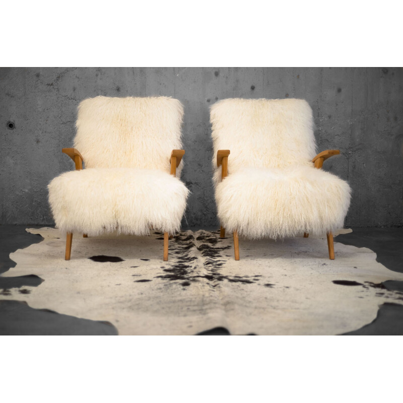 Tibet white lambskin armchairs - 1950s
