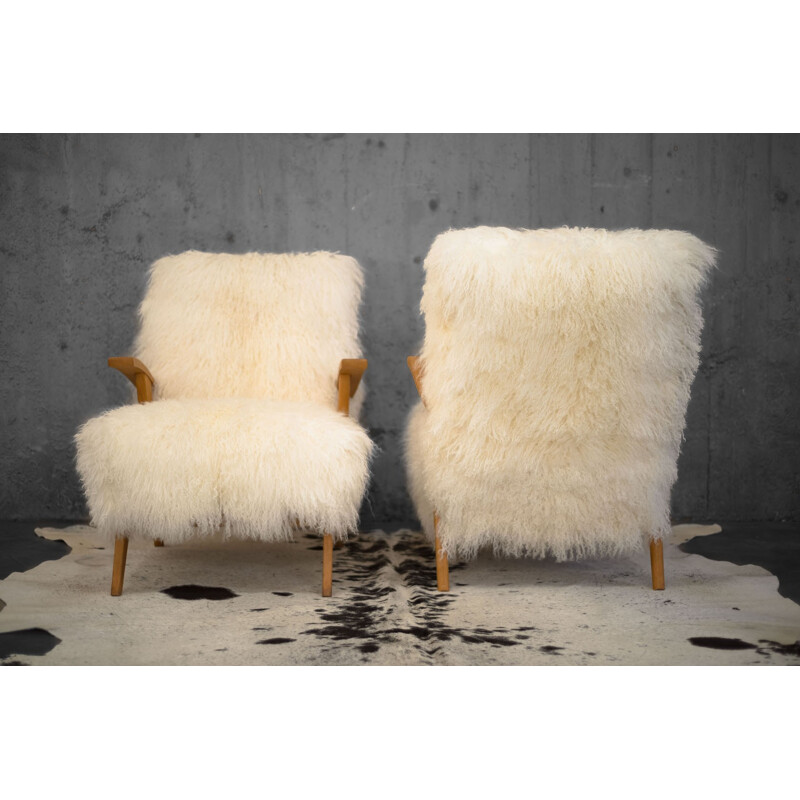 Tibet white lambskin armchairs - 1950s