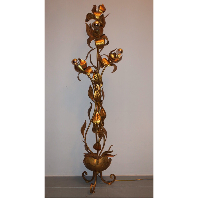 Vintage Hollywood Regency Gilt Tole Tree Floor Lamp - 1970s