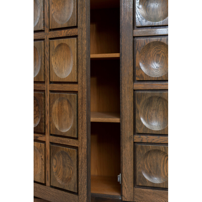 Brutalist Stained Oak Bar Cabinet - 1970s