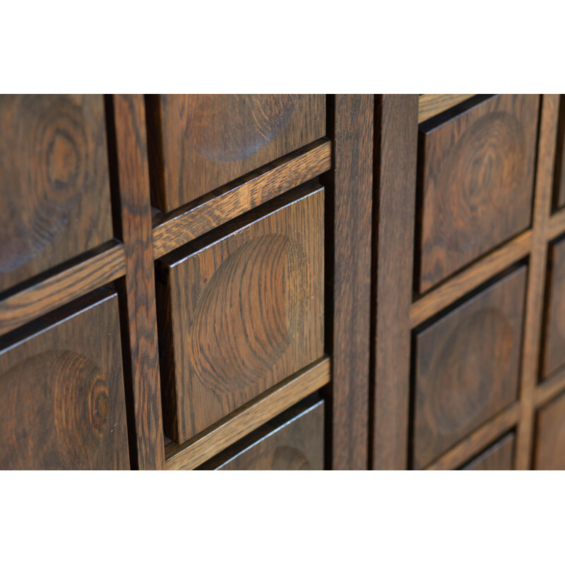 Brutalist Stained Oak Bar Cabinet - 1970s