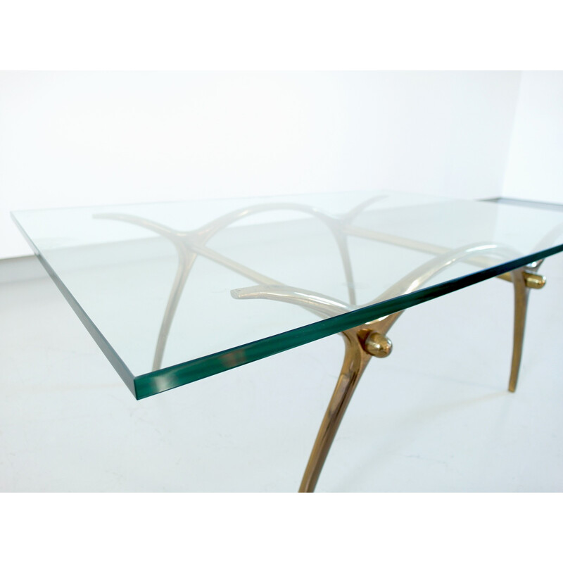 Coffee Table in Glass an Polished Brass by KOULOUFI - 1950s