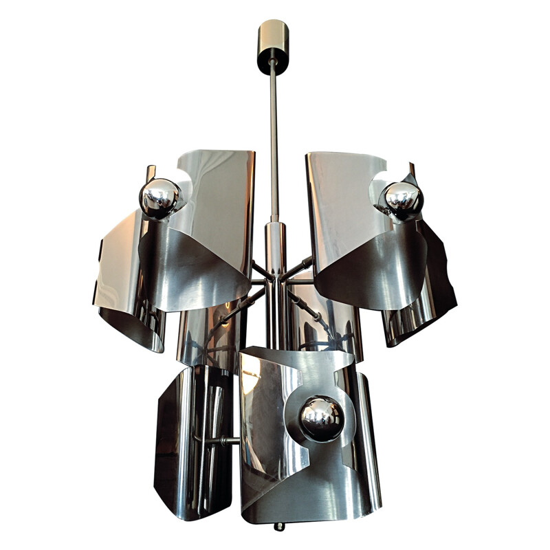 Vintage stainless steel chandelier - 1970s 