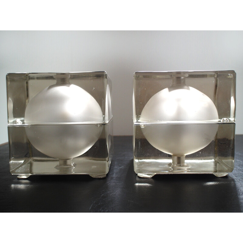 Pair of Cubosfera Table Lamps by Alessandro MENDINI for Fidenza Vitraria - 1960s
