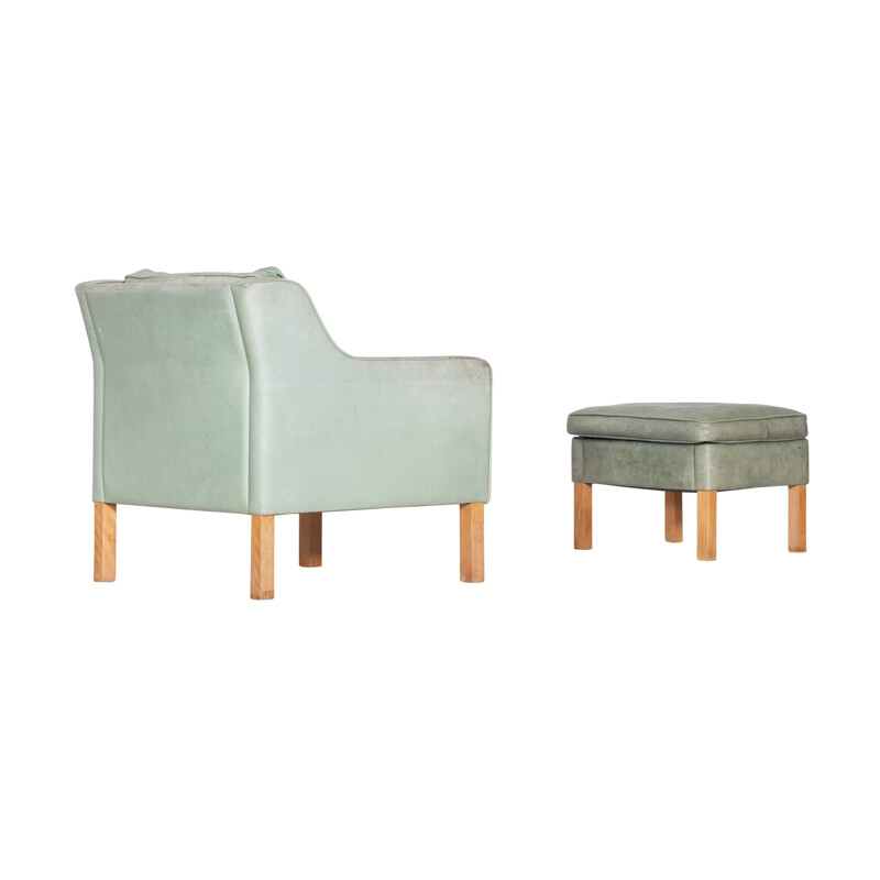 Pair Of Armchairs Mint Green Leather by Borge Mogensen  - 1970s 