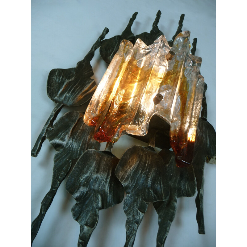 Vintage brutalistische wandlamp in glas en ijzer van Tom Ahlström en Hans Ehrlich voor A.E Lighting Company, 1960