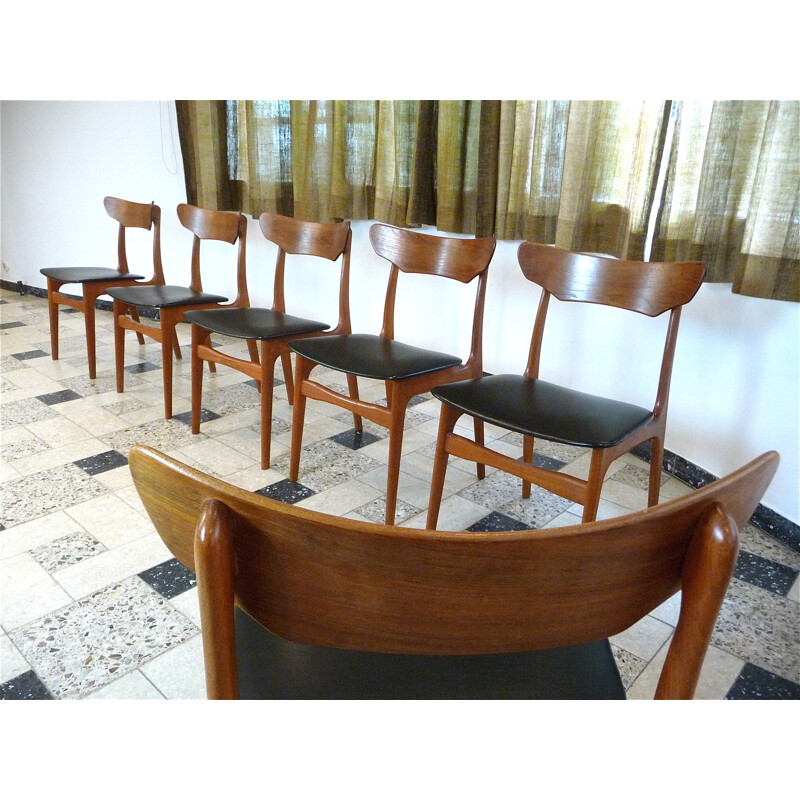 Suite de 6 chaises à repas en teck par Schionning Elgaard pour Randers - 1960