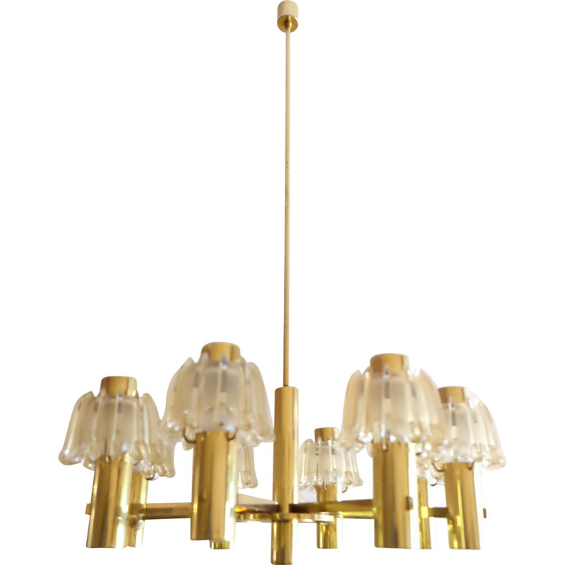 Large Doria Brass and Frosted Glass Chandelier - 1960s 