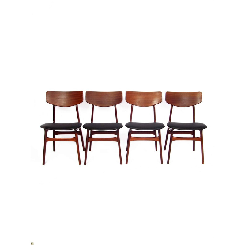 Suite de 4 chaises à repas vintage en teck - 1950