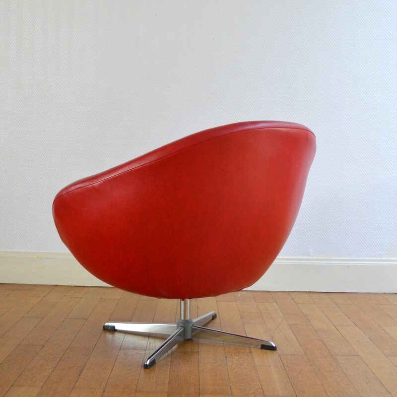 Vintage armchair in metal and red leatherette - 1960s