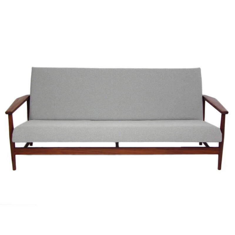 Vintage dutch grey teak wood sofa - 1960s